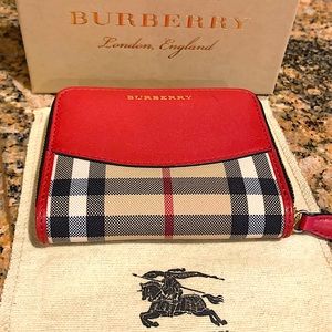 Burberry Horseferry Check & Leather Zip-Around Wallet